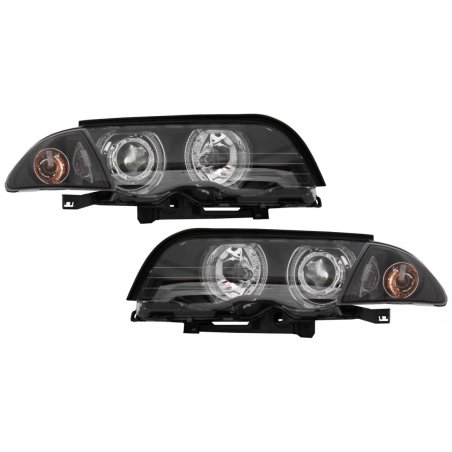 Fari anteriori LED Angel Eyes compatibile con BMW E46 Berlina Touring (1998-2001) nero (Cod. K-HLBME