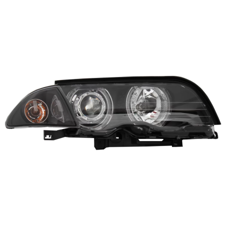 Fari anteriori LED Angel Eyes compatibile con BMW E46 Berlina Touring (1998-2001) nero (Cod. K-HLBME