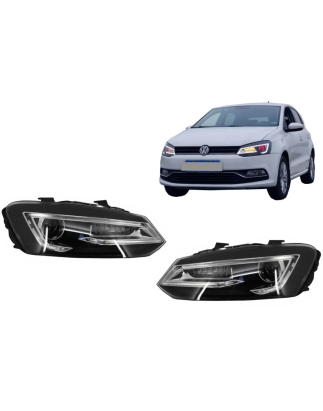 Fari anteriori LED XENON HID compatibile con VW Polo 6R 6C 61 (2011-2017) Light Bar Devil Eye look (