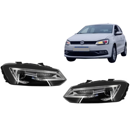 Fari anteriori LED XENON HID compatibile con VW Polo 6R 6C 61 (2011-2017) Light Bar Devil Eye look (
