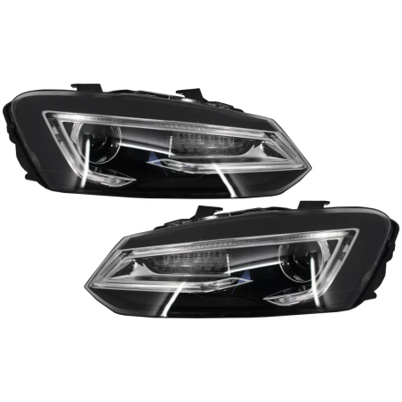 Fari anteriori LED XENON HID compatibile con VW Polo 6R 6C 61 (2011-2017) Light Bar Devil Eye look (