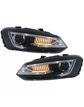 Fari anteriori compatibile con VW Polo MK5 6R 6C 61 (2011-2017) LED Light Bar Devil Eye look RHD (Co