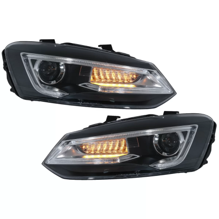 Fari anteriori compatibile con VW Polo MK5 6R 6C 61 (2011-2017) LED Light Bar Devil Eye look RHD (Co