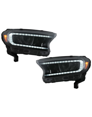 Fari anteriori LED Light Bar compatibile con Ford Ranger (2015-2020) LHD Full nero Housing con Seque
