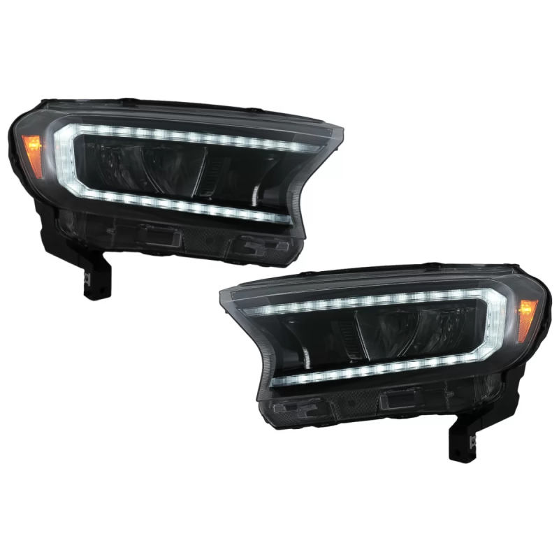 Fari anteriori LED Light Bar compatibile con Ford Ranger (2015-2020) LHD Full nero Housing con Seque