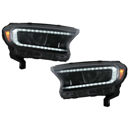 Fari anteriori LED Light Bar compatibile con Ford Ranger (2015-2020) LHD Full nero Housing con Seque