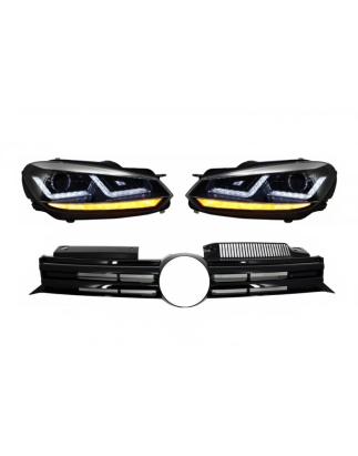 Griglia anteriore compatibile con VW Golf VI (2008-2012) con Osram Xenon Fari anteriori cromato LED 