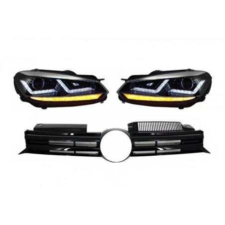 Griglia anteriore compatibile con VW Golf VI (2008-2012) con Osram Xenon Fari anteriori cromato LED 