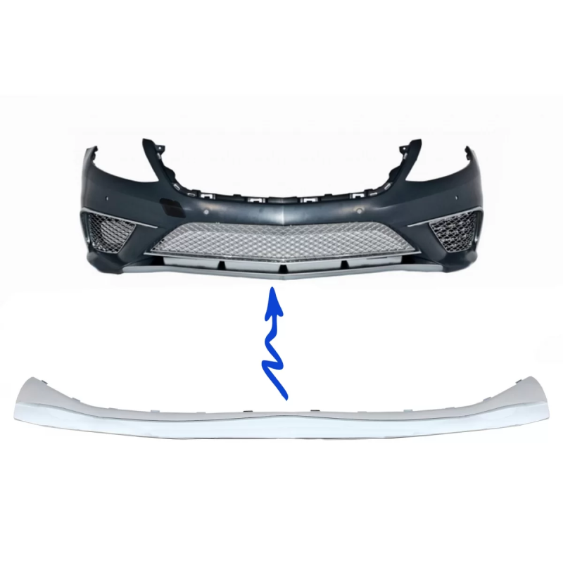 Spoiler paraurti anteriore Lip in poiper Plate cromato compatibile con Mercedes S-Classe W222 (2013-