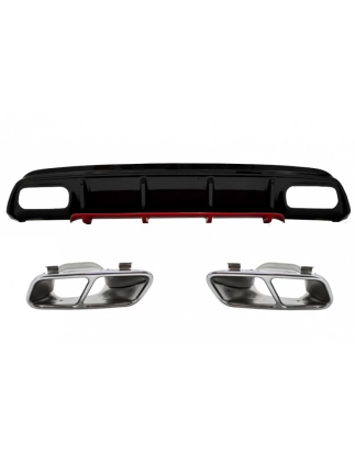 Paraurti posteriore Spoiler Diffusore con Terminali di scarico cromato compatibile con Mercedes A-Cl