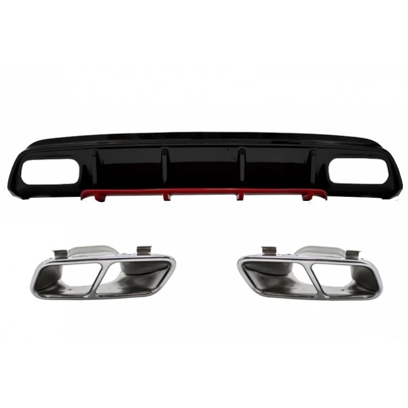 Paraurti posteriore Spoiler Diffusore con Terminali di scarico cromato compatibile con Mercedes A-Cl