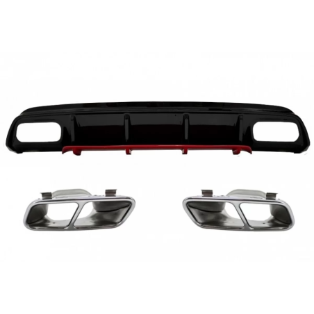 Paraurti posteriore Spoiler Diffusore con Terminali di scarico cromato compatibile con Mercedes A-Cl