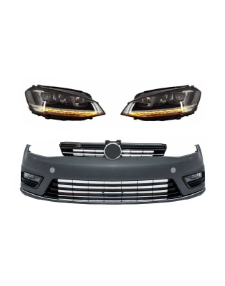 Paraurti anteriore compatibile con VW Golf VII 7 (2013-2017) R-line look con Fari anteriori 3D LED D