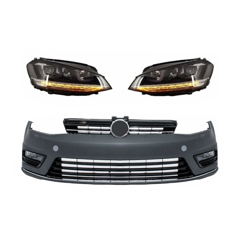 Paraurti anteriore compatibile con VW Golf VII 7 (2013-2017) R-line look con Fari anteriori 3D LED D