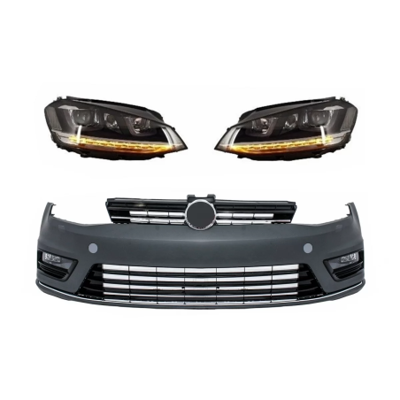 Paraurti anteriore compatibile con VW Golf VII 7 (2013-2017) R-line look con Fari anteriori 3D LED D