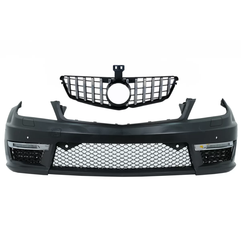 Paraurti anteriore compatibile con Mercedes C-Classe W204 (2012-in poi) C63 Facelift look con Grigli