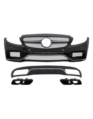 Paraurti anteriore & Diffusore con Terminali di scarico compatibile con Mercedes C-Classe W205 S205 