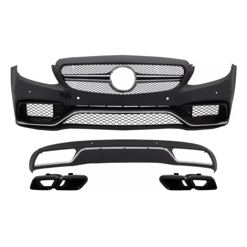 Paraurti anteriore & Diffusore con Terminali di scarico compatibile con Mercedes C-Classe W205 S205 