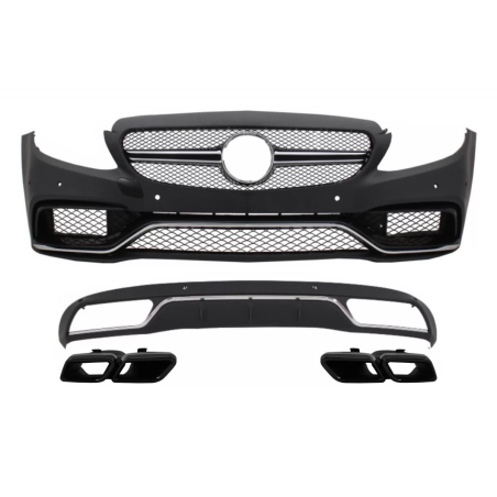Paraurti anteriore & Diffusore con Terminali di scarico compatibile con Mercedes C-Classe W205 S205 