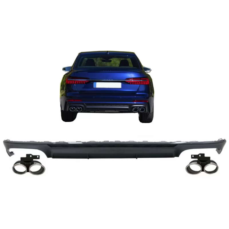 Paraurti posteriore Spoiler Diffusore con Terminali di scarico compatibile con Audi A6 C8 4K Avant B