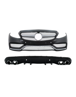Paraurti anteriore con Diffusore and Terminali di scarico compatibile con Mercedes C-Classe W205 Ber