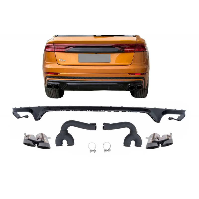 Spoiler diffusore sottoparaurti posteriore Double Outlet compatibile con Audi Q8 S-Line (2018-2023) 