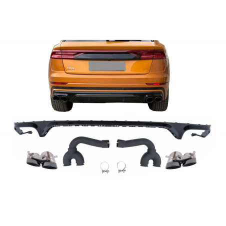 Spoiler diffusore sottoparaurti posteriore Double Outlet compatibile con Audi Q8 S-Line (2018-2023) 