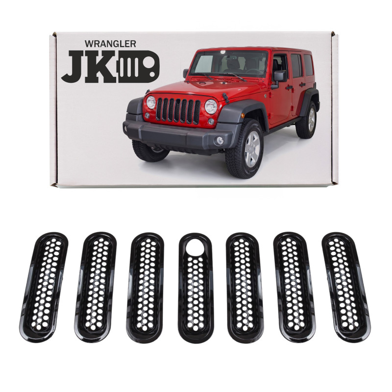 JEEP WRANGLER JK 2007-2018 INSERTI MASCHERINA NERI ABS CON FORO PER SERRATURA (Cod. AP-27984_A4x4)