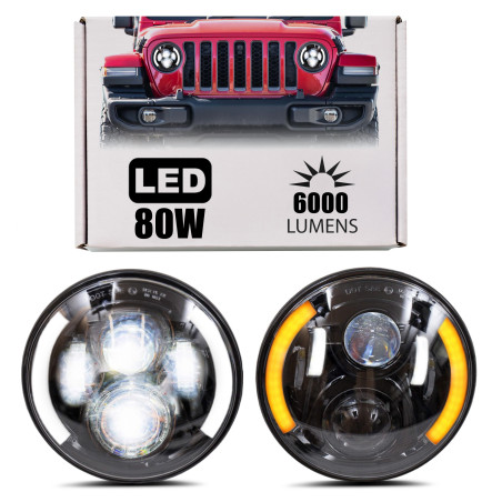 JEEP WRANGLER JL 2018+ FARI LED ANTERIORI 7'' MODELLO CALIFORNIA 80W 6000 LUMEN (Cod. AP-50526_A4x4)