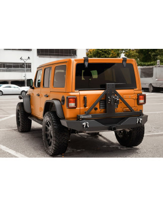 JEEP WRANGLER JL 2018+ 2D 4D PARAURTI POSTERIORE LARGO CON SUPPORTO RUOTA DI SCORTA E CON ADATTATORE