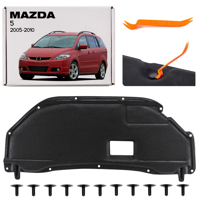 MAZDA 5 II 2005-2010 PANNELLO FONOASSORBENTE COFANO CON KIT CLIP CC2956681A (Cod. AP-46521_A4x4)