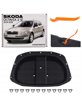 SKODA OCTAVIA II 2 1Z 2004-2012 PANNELLO FONOASSORBENTE COFANO KIT + CLIP NUOVO CON CLIP 1Z0863831A 