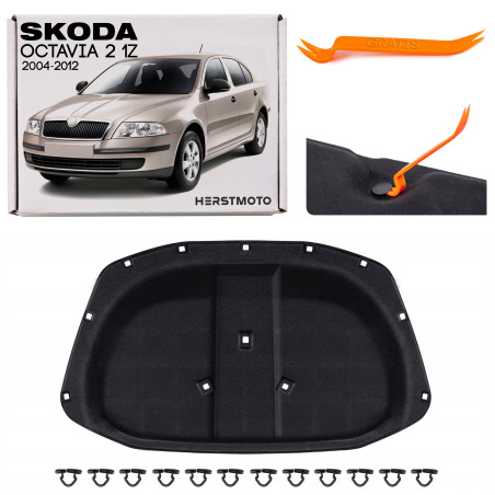 SKODA OCTAVIA II 2 1Z 2004-2012 PANNELLO FONOASSORBENTE COFANO KIT + CLIP NUOVO CON CLIP 1Z0863831A 