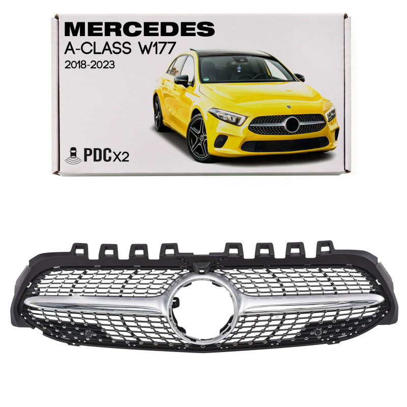MERCEDES A-CLASS W177 2018-2023 CON TELECAMERA MASCHERINA DIAMOND ARGENTO (Cod. AP-47874_A4x4)