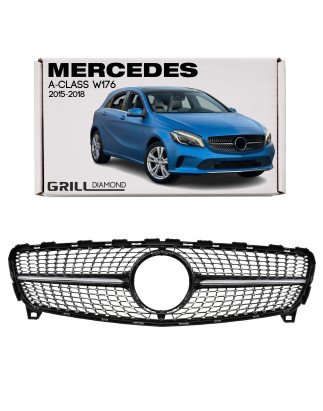 MERCEDES A-CLASS W176 2015-2018 RESTYLING MASCHERINA DIAMOND NERO (Cod. AP-47917_A4x4)