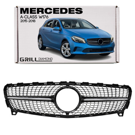 MERCEDES A-CLASS W176 2015-2018 RESTYLING MASCHERINA DIAMOND NERO (Cod. AP-47917_A4x4)