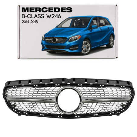 MERCEDES B-CLASS W246 2014-2018 MASCHERINA DIAMOND ARGENTO (Cod. AP-47918_A4x4)