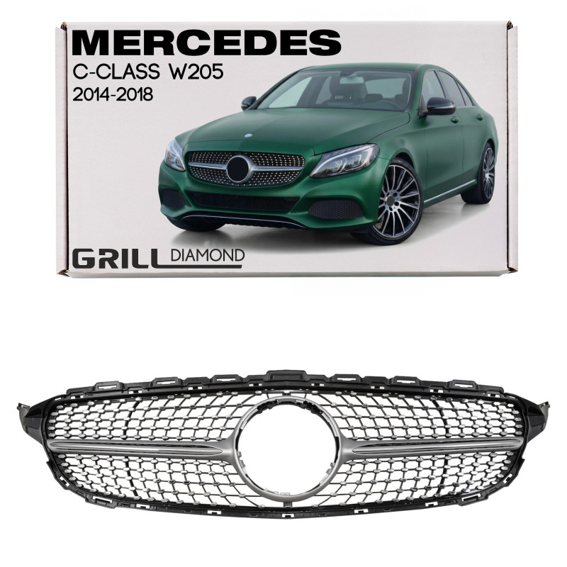 MERCEDES C-CLASS W205 2014-2018 PRE-RESTYLING MASCHERINA DIAMOND ARGENTO (Cod. AP-47921_A4x4)
