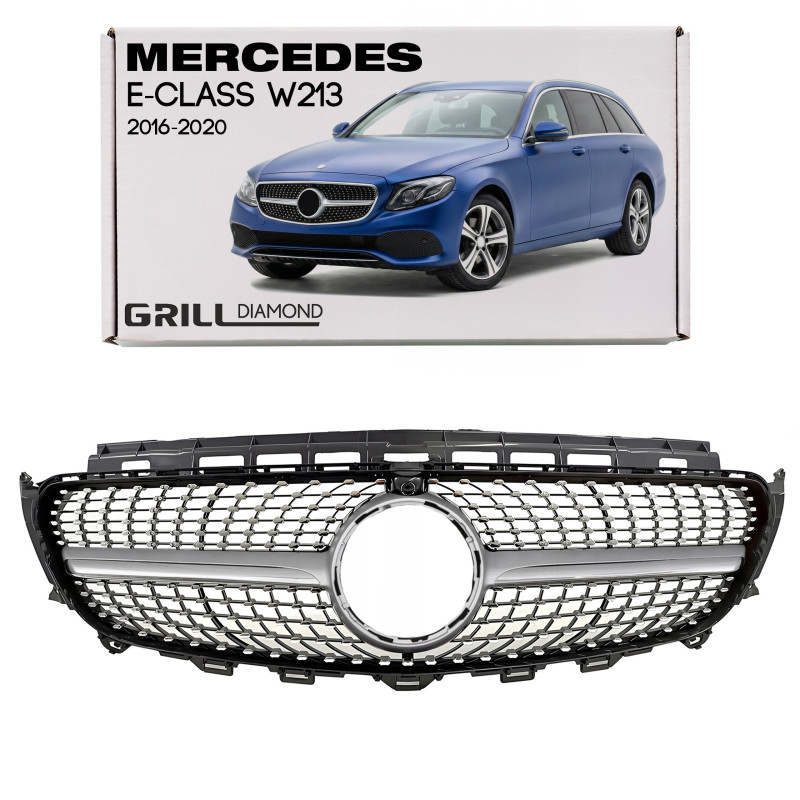 MERCEDES E-CLASS W213 2016-2020 PRE-RESTYLING MASCHERINA DIAMOND ARGENTO CON TELECAMERA (Cod. AP-479