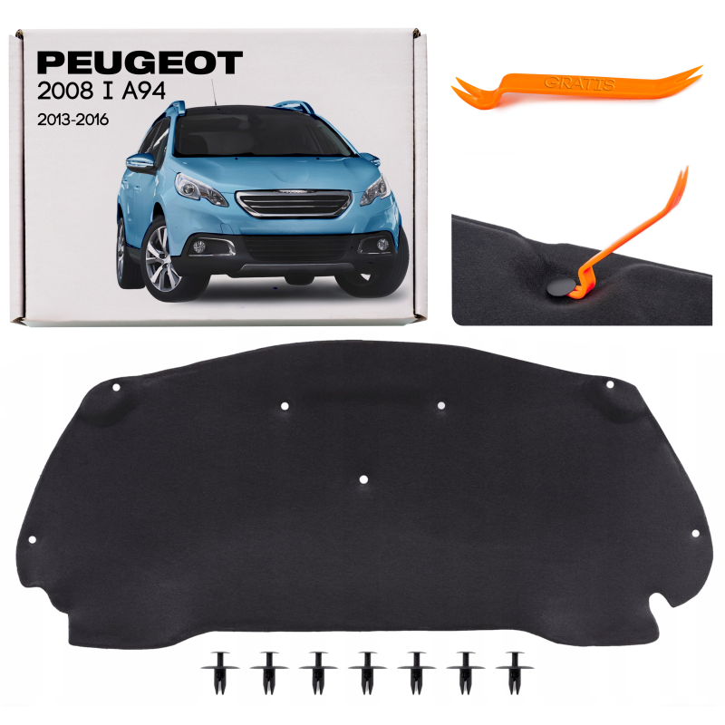 PEUGEOT 2008 E A94 2013-2016 PRE-RESTYLING PANNELLO FONOASSORBENTE COFANO CON KIT CLIP 9805024180 (C