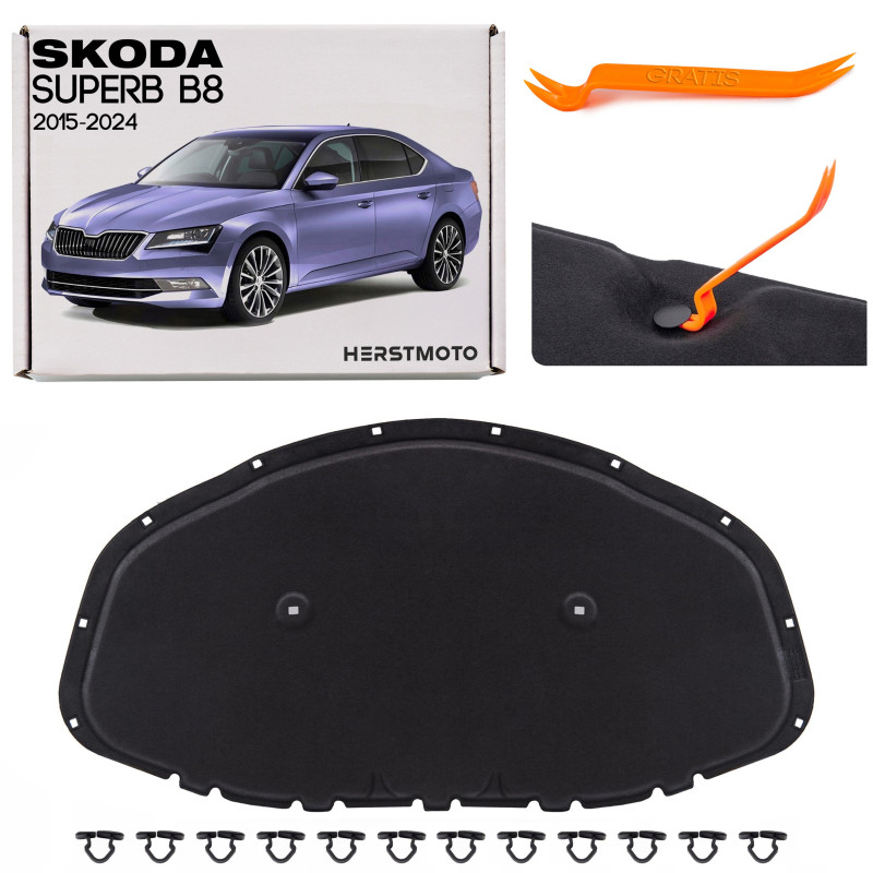 SKODA SUPERB III B8 2015-2024 PANNELLO FONOASSORBENTE COFANO CON KIT CLIP 3V0863831 (Cod. AP-50291_A