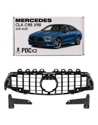 MERCEDES CLA C118 X118 2019-2025 CON TELECAMERA E PDC X2 MASCHERINA GT PANAMERICANA NERO (Cod. AP-50