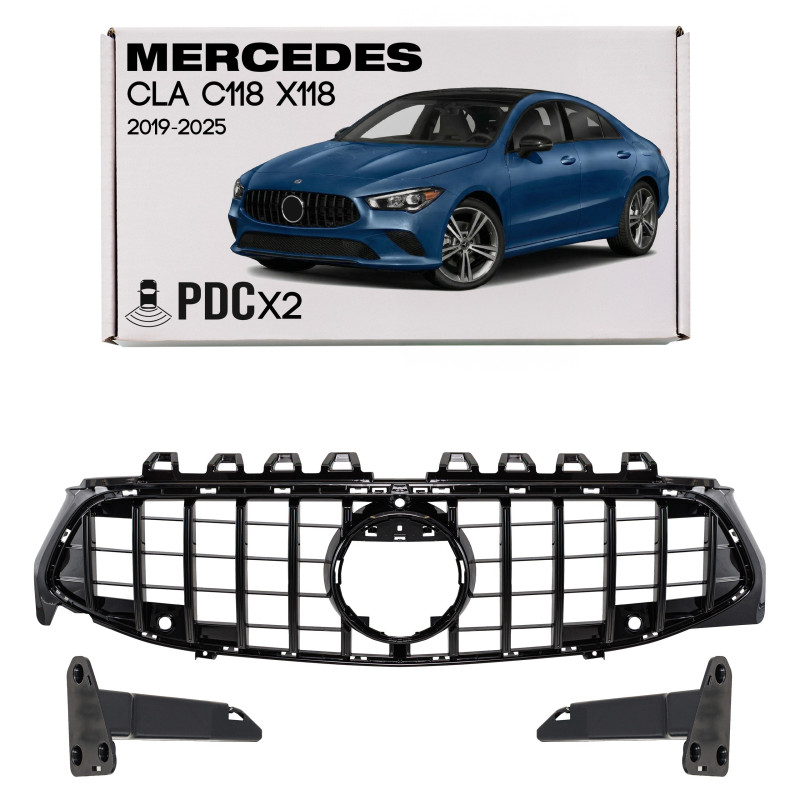 MERCEDES CLA C118 X118 2019-2025 CON TELECAMERA E PDC X2 MASCHERINA GT PANAMERICANA NERO (Cod. AP-50