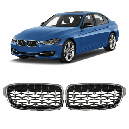 BMW SERIA 3 F30 F31 2011-2018 TUNING MASCHERINA ANTERIORE MASCHERINA DOPPIO RENE CROMATO (Cod. AP-51