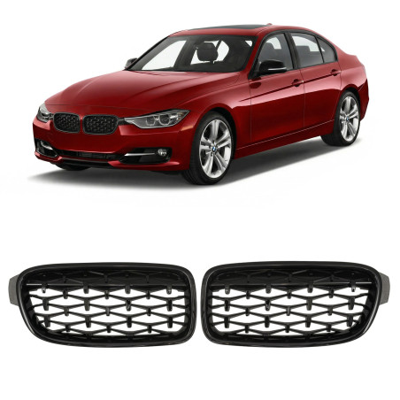 BMW SERIA 3 F30 F31 2011-2018 TUNING MASCHERINA ANTERIORE MASCHERINA DOPPIO RENE NERO (Cod. AP-51047