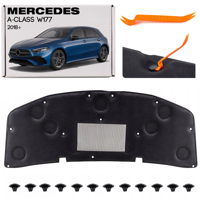 MERCEDES A-CLASS W177 2018+ PANNELLO FONOASSORBENTE COFANO KIT CON CLIP A1776822700 (Cod. AP-51082_A