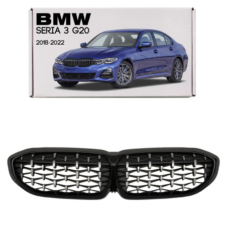 BMW SERIA 3 G20 2018-2022 PRE-RESTYLING TUNING MASCHERINA ANTERIORE DIAMOND NERO MASCHERINA DOPPIO R