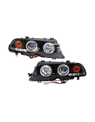 Fari Anteriori Angel Eyes BMW E46 '99-02 2P. Elect. Black Mod.II (Cod. E-FAB0062)