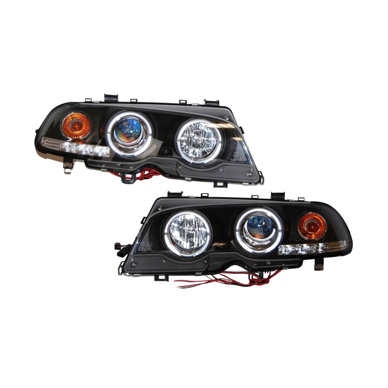 Fari Anteriori Angel Eyes BMW E46 '99-02 2P. Elect. Black Mod.II (Cod. E-FAB0062)
