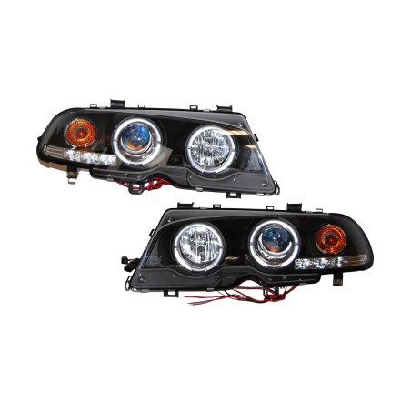 Fari Anteriori Angel Eyes BMW E46 '99-02 2P. Elect. Black Mod.II (Cod. E-FAB0062)